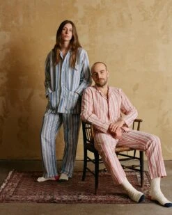 Blue And White Stripe Linen Pyjama Set -Drakes Shop pyjamaset