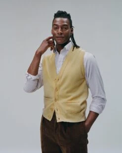 Yellow Lambswool Sleeveless Cardigan 13 Yellow Lambswool Sleeveless Cardigan -Drakes Shop yellowlambswoolsleevelesscardigan